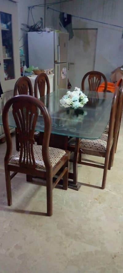 shesham wood 6 seater table with heavy glass mirror