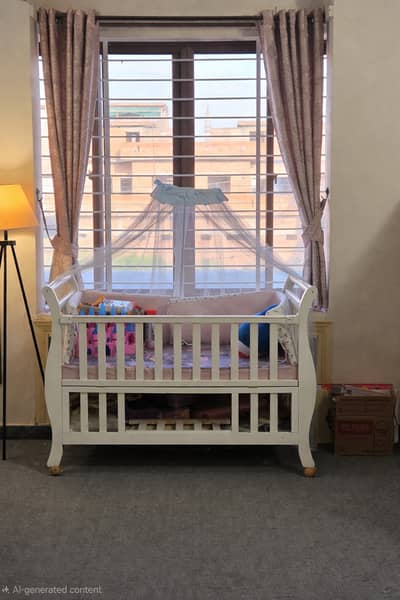 White Baby Cot on Wheels