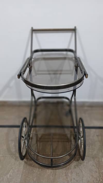 Elegant Glass Serving Trolley | 2-Tier Tea Cart | Metal Frame