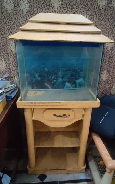 fish aquarium with wooden stand for sale