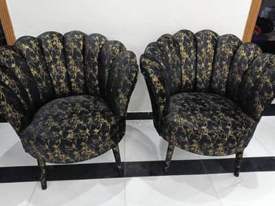Elegant Black Velvet Accent Chairs with Gold Vein Design