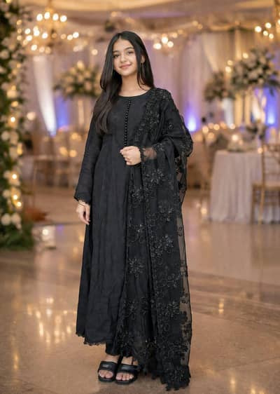 Black Chiffon Frock 3 Piece