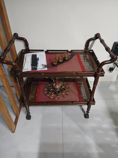 WOODEN (SHEESHAM) TEA TROLLEY