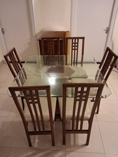 6 seater shisham dining table with glass top