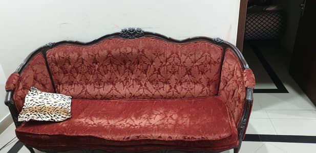 Sheesham Wood 5-Seater Sofa Set with Glass top table