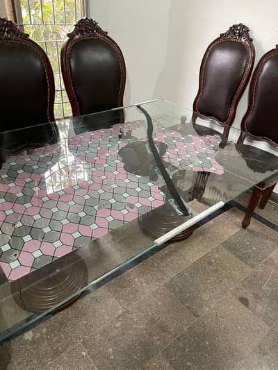 6 chair dining table wooden polish with mirror top