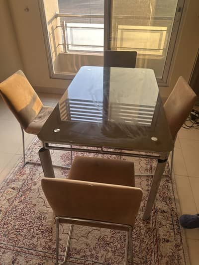 Unbreakable Glass top 6 chairs Dining Table