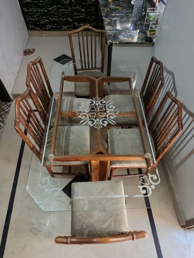 6 chairs sheshum wood glass dining table