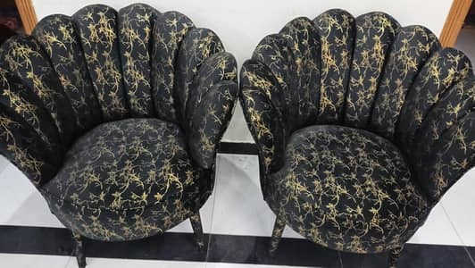 Elegant Black Velvet Accent Chairs with Gold Vein Design