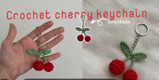 Cute trendy crochet cherry  keychain