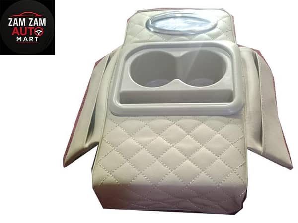 Car Armrest with Cup Holders, Tissue Box and Extra Mobile Pocket. (Beige color)