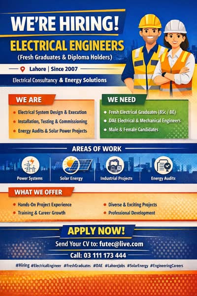 We’re Hiring: Electrical Engineers (Fresh Graduates & Diploma Holders)