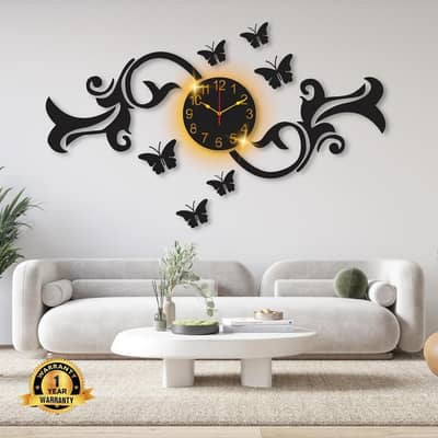 Butterfly wall clock  with light 24x16 inch limanated