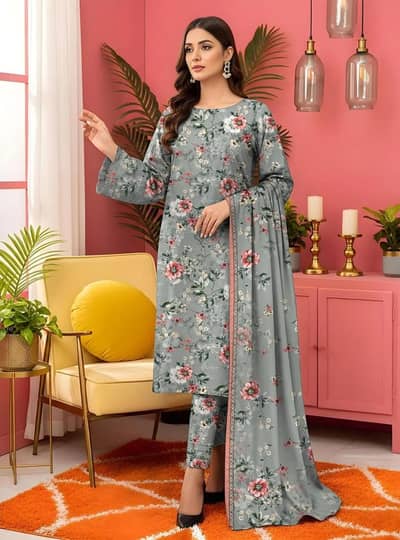 Nisha Designer Premium 3-Pc Unstitched Floral Lawn Suit