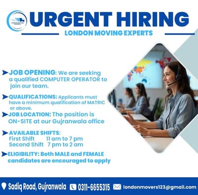 Urgent Hiring in Gujranwala, Male & Female, can apply