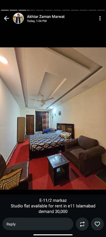 1 Bed studio furnish available for monthly rent in Islamabad E11 2