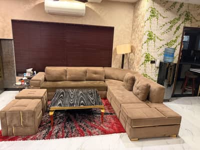 8 Seater Sofa + Marble Table + Rug