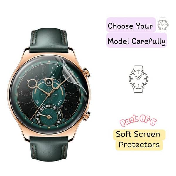 Pack of 6 – Honor Watch GS Pro / Watch GS 3 / Watch GS 4 Hydrogel Screen Protectors – Soft Screen Protector | HD Clear | Self-Healing | Full Coverage Protection | Honor Watch GS Screen Protector