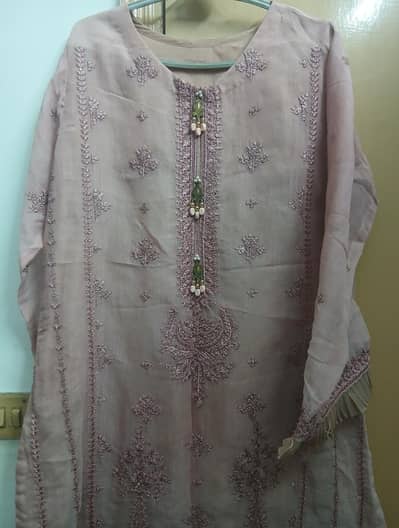 khadi net Emb party ware  3piece suit