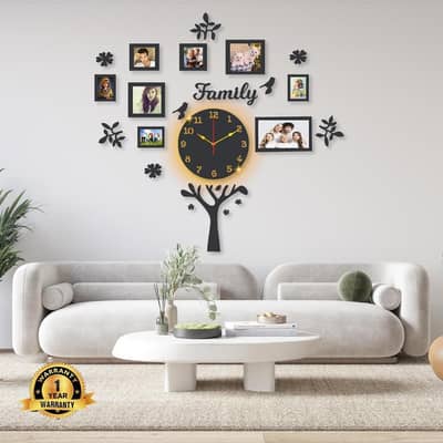 Laminated Family Tree Wall Clock With Backlight 30x30