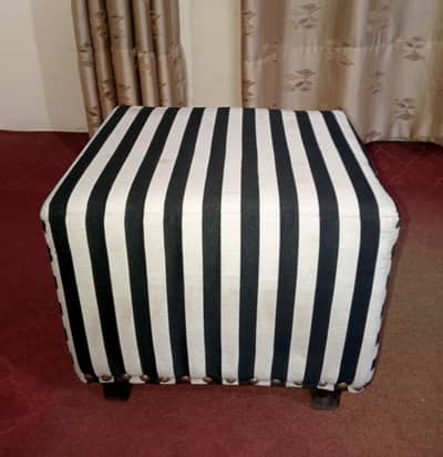 Modern Black & White Striped Ottoman Stool