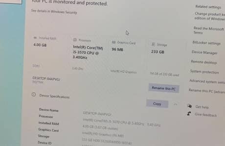 03258225716#/CPU 250gb memory window 10 all ok no falt