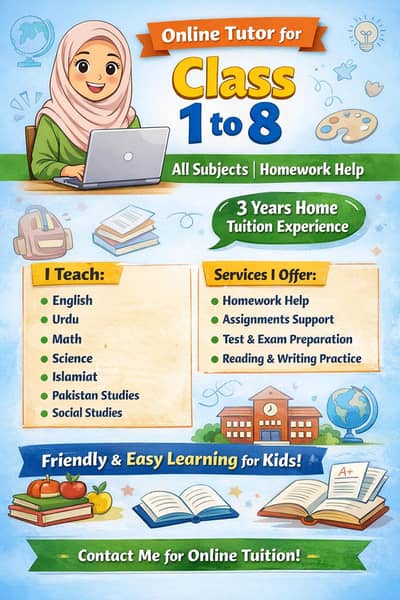 Online Tuition Available for Classes 1 to 8 (All Subjects)