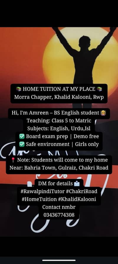 Female Home Tutor – Khalid Kalooni – Class 5 to Matric