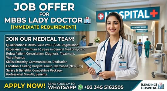 need Mbbs lady doctor pmdc verified