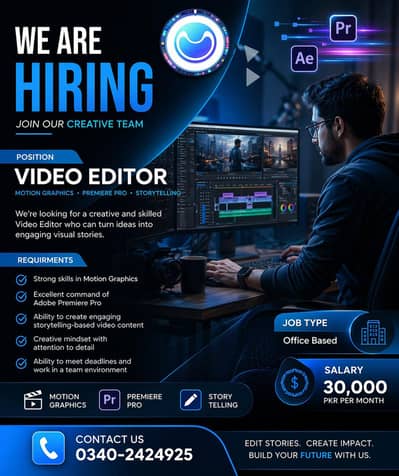 Video Editor Required | Video Editor Jobs | Office Based Job