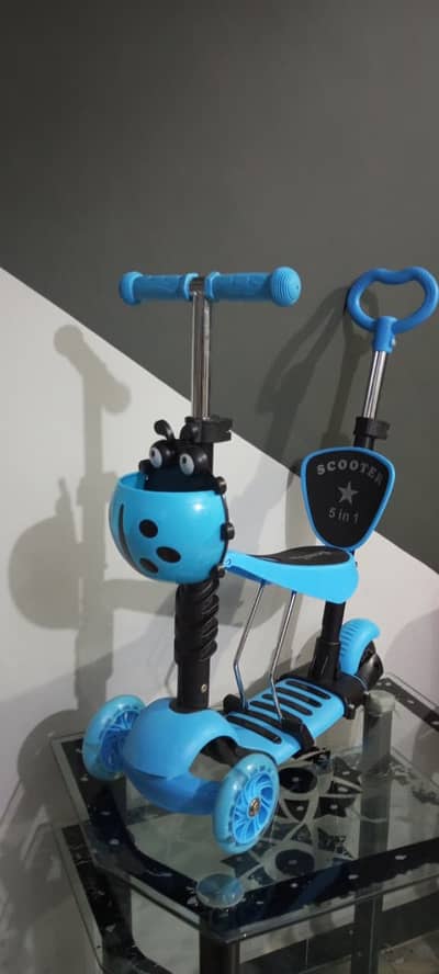 Adjustable Foldable Kids Scooter 5-in-1 Scooty 3-wheel Walker Removeab