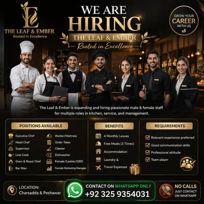 MALE / FEMALE /Chef/Barman/Supervisor/Waiter/Waiters/Gro/Marketing