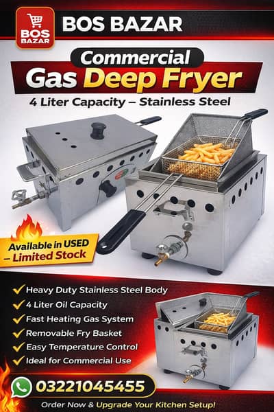 Commercial Gas Deep Fryer 4L Stainless Steel – Used[