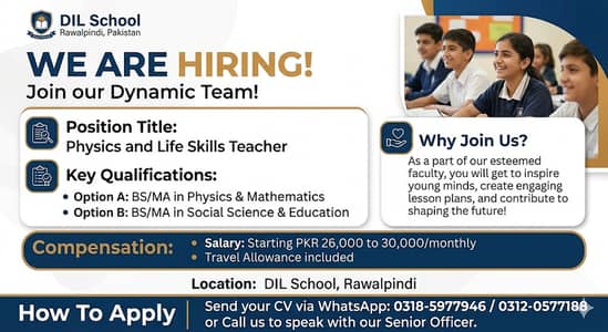 Physics and Life Skills Teachers Required