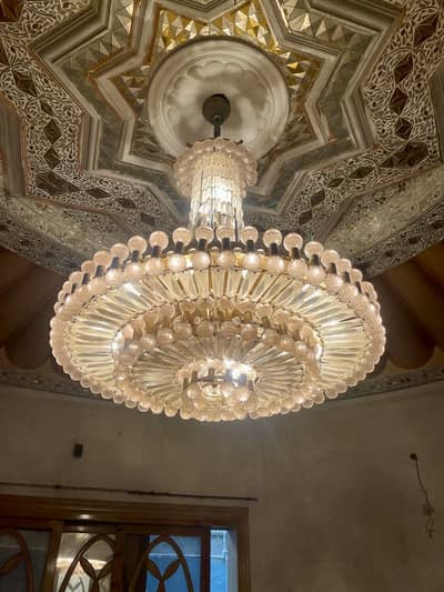 Large Vintage Brass Crystal Chandelier - Massive Statement Piece | Ex