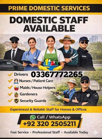 Maid/ Cook/Babysitter/ Helper/ Driver /Patient attendant etc