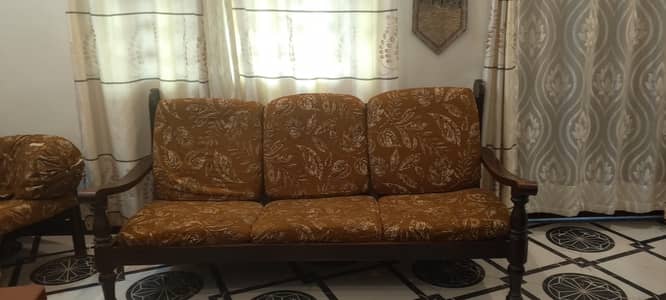 Two wooden 5 seater sofa sets separate cushion.