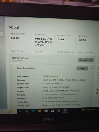 Dell Latitude E7470 Core i5-6th Generation