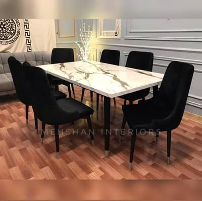 Luxury Marble Dining Table Set (6 Chairs) – Modern Design