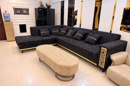 L-Shaped Sofa with Stool (Rough Condition)