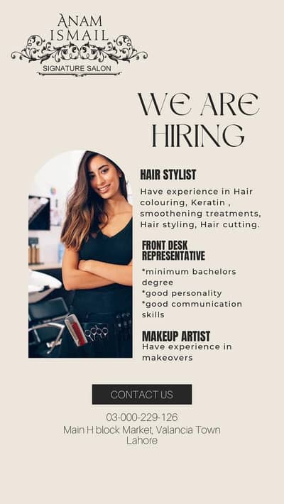 Salon| parlor | jobs | makeup artist | hairstylist female jobs
