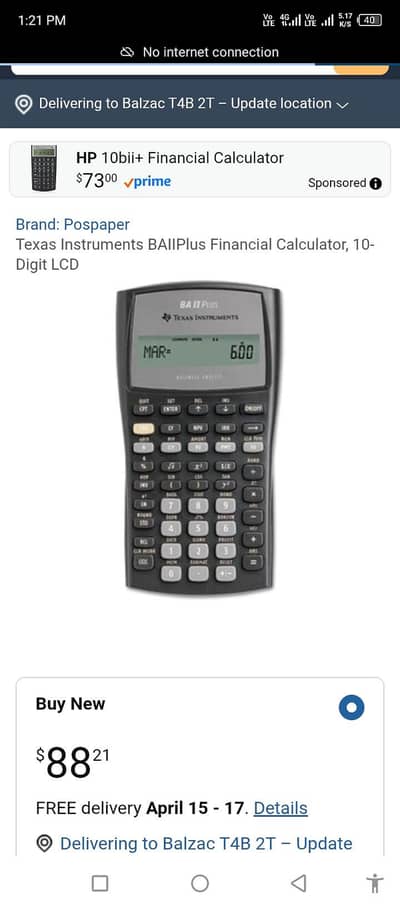 BA II PLUS TEXAS INSTRUMENT  BUSINESS  professional Calculator