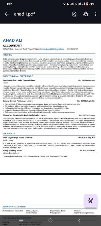 Accounts Officer Job Required  Multan