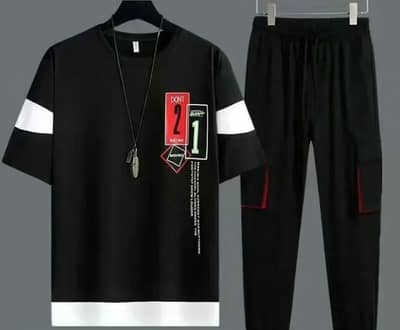 Men Black Graphic Track Suit 2 Pcs Micro Interlock