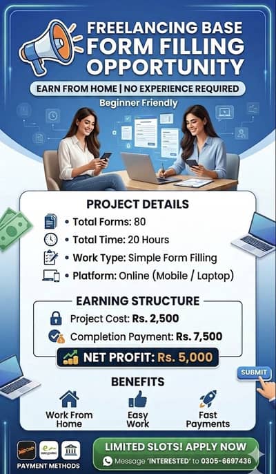 HOME BASE FORM FILLING WORK FOR MALE AND FEMALE WITH DAILY SALARY