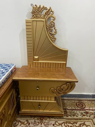 Luxury Golden Metal Bed Set – Complete (Bed + Dressing + Chairs)