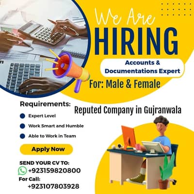 We are Hiring Accounts and Documentations Expert For Male & Female