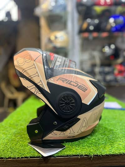 A sleek flip-up motorcycle helmet