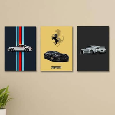 Car Wall Art 3pcc MDF 8×11 Inch Easy  Apply Decor