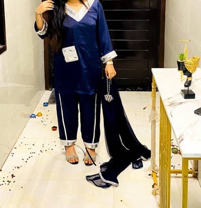 Party Dress & Navy Blue Silk 3-Piece Suit for Sale